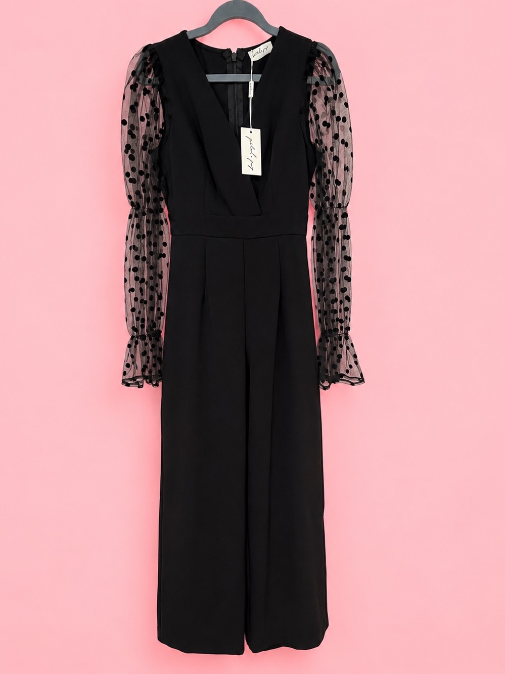 Petal & Pup Tamika Black Polka Dot Mesh Sleeve Jumpsuit Size 4 NWT
